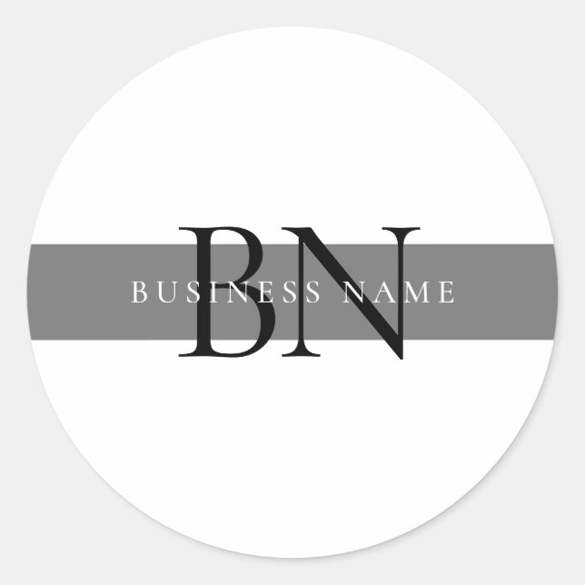 Modern Grey Black Professional Minimal Monogram Classic Round Sticker (Front)