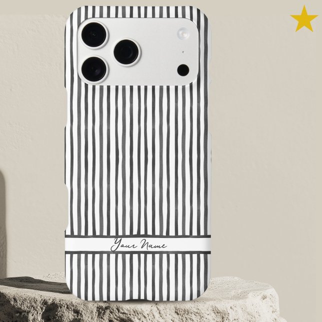 Modern Grey Black Watercolor Stripes Custom Name  (Creator Uploaded)