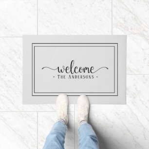 Modern Grey & Black Welcome script Family/Company Doormat