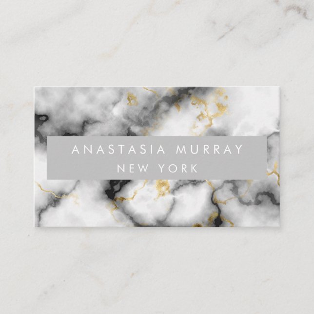 Modern Grey Black & White Marble Minimalist Luxury Business Card (Front)