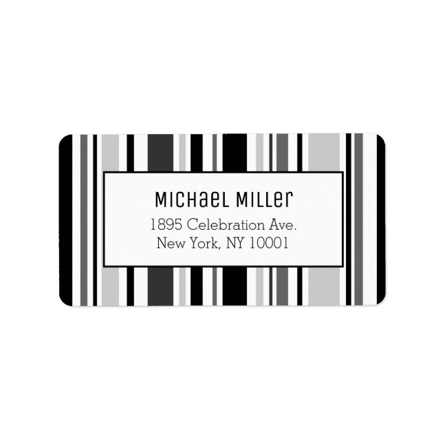 Modern Grey Black White Stripes Pattern Address Label (Front)