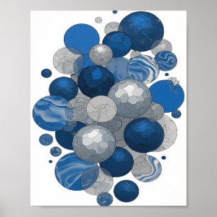 Modern Grey BLUE AND WHITE BALLS Design Poster