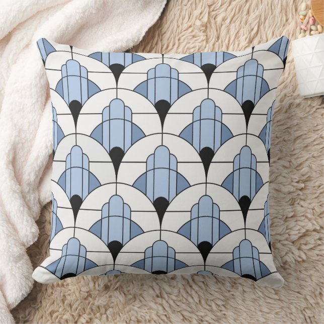 Modern Grey/Blue Art Deco Style  Cushion (Blanket)