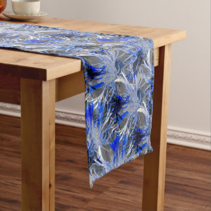 Modern Grey & Blue Artistic Floral Pattern Medium Table Runner