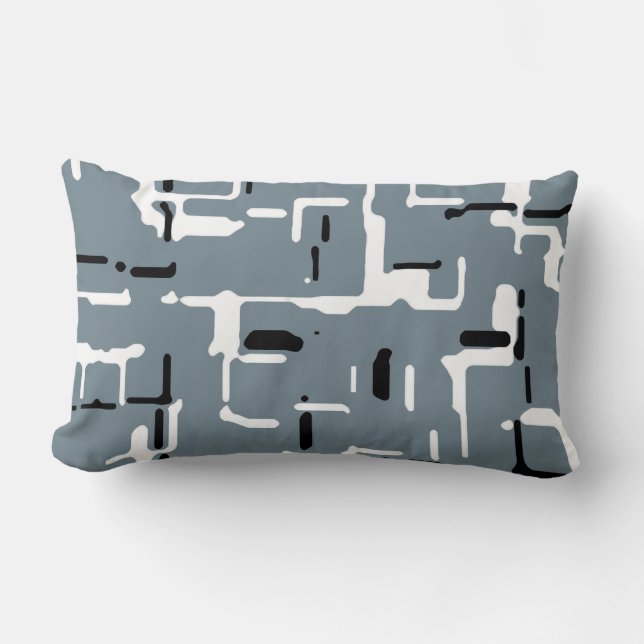 Modern Grey Blue Black White Lumbar Cushion (Front)
