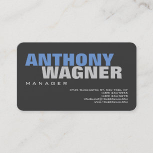 Modern Grey Blue Bold Text Minimalist Elegant Business Card