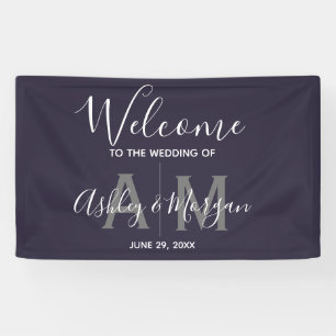 Modern Grey & Blue Couple Monogram 36x24 Wedding Banner