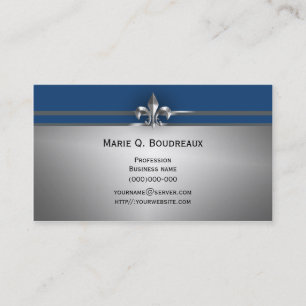 Modern Grey Blue Fleur de Lis Business Card