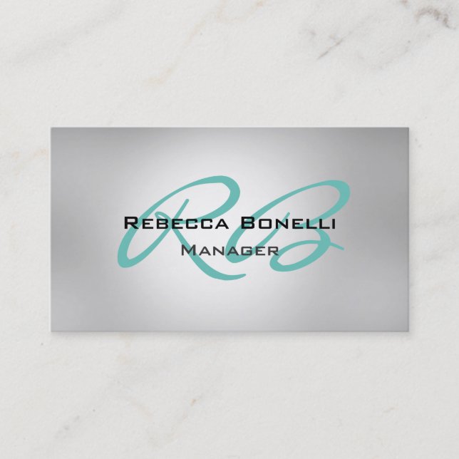 Modern Grey Blue Monogram Manager Business Card (Front)