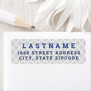 Modern Grey Blue Quatrefoil Family Address Return Address Label