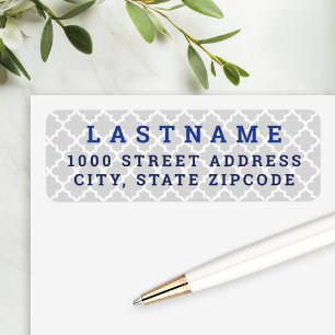 Modern Grey Blue Quatrefoil Family Address Return Address Label