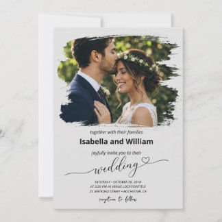 Modern Grey Boho Photo Wedding Invitation