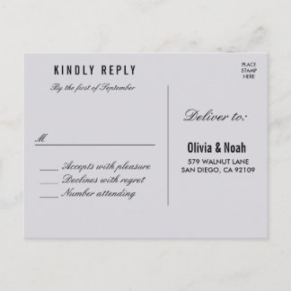 Modern Grey Bokeh Elegant Wedding RSVP Postcard