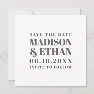 Modern Grey Bold Block Letters Typography Photo Save The Date