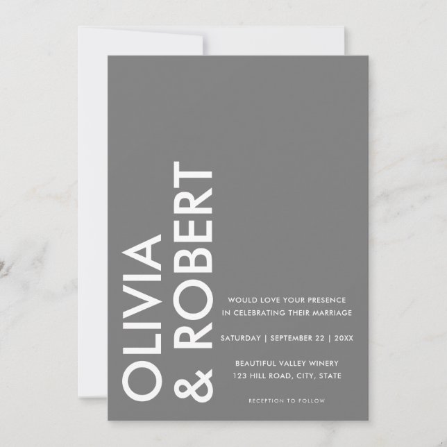 Modern Grey Bold Minimalist Wedding Invitation (Front)