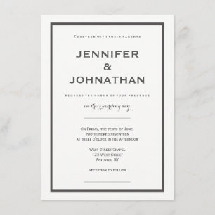 Modern grey border wedding invitations