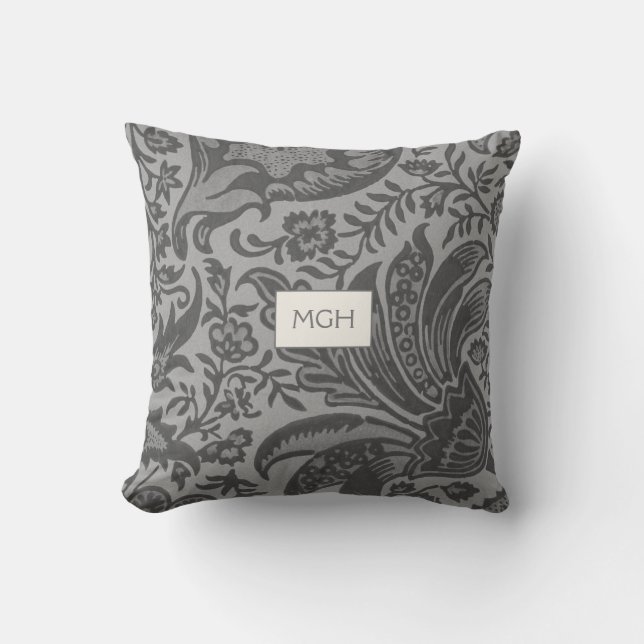 Modern Grey Botanical Monogram Cushion (Front)