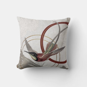 Modern Grey & Burgundy Hummingbird Cushion