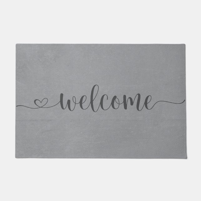 Modern Grey Calligraphy Welcome Doormat (Front)