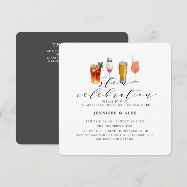 Modern  Grey Charcoal Sten Celebration Drinks Invitation (Front/Back)