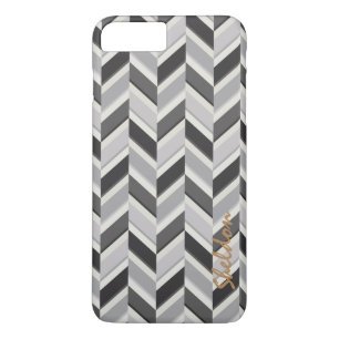 Modern grey chevron geometric pattern monogram iPhone 8 plus/7 plus case