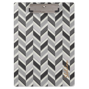 Modern grey chevron geometric pattern monogram clipboard