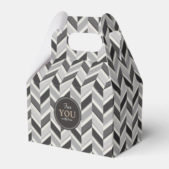 Modern grey chevron geometric pattern monogram favour box (Front Side)