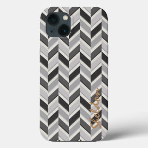 Modern grey chevron geometric pattern monogram iPhone case