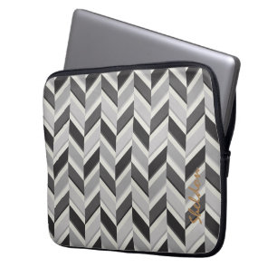 Modern grey chevron geometric pattern monogram laptop sleeve