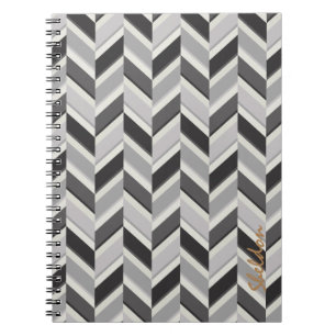 Modern grey chevron geometric pattern monogram notebook