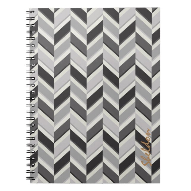 Modern grey chevron geometric pattern monogram notebook (Front)