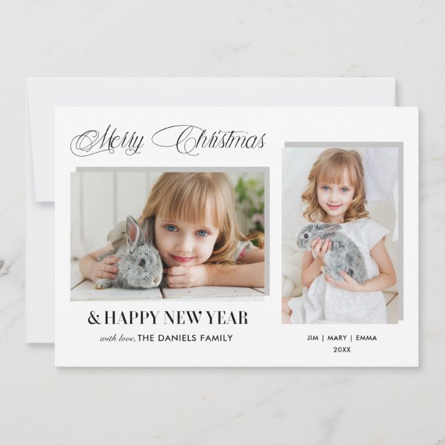Modern Grey Christmas Typography 2-Photo Holiday Card (Front)