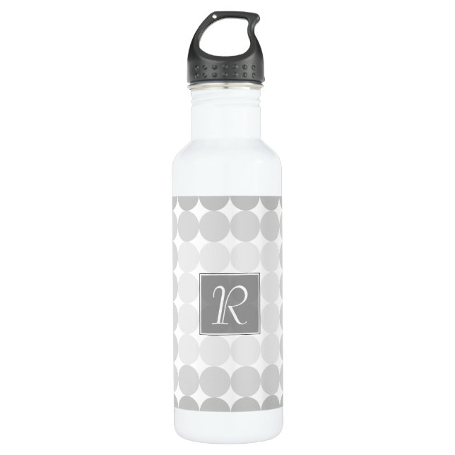 Modern Grey Circles Monogram 710 Ml Water Bottle (Front)