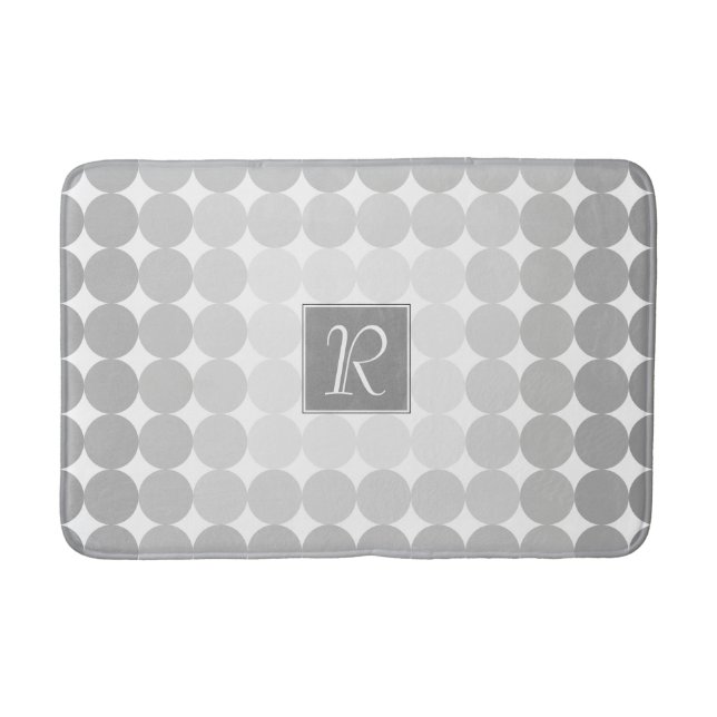 Modern Grey Circles Monogram Bath Mat (Front)