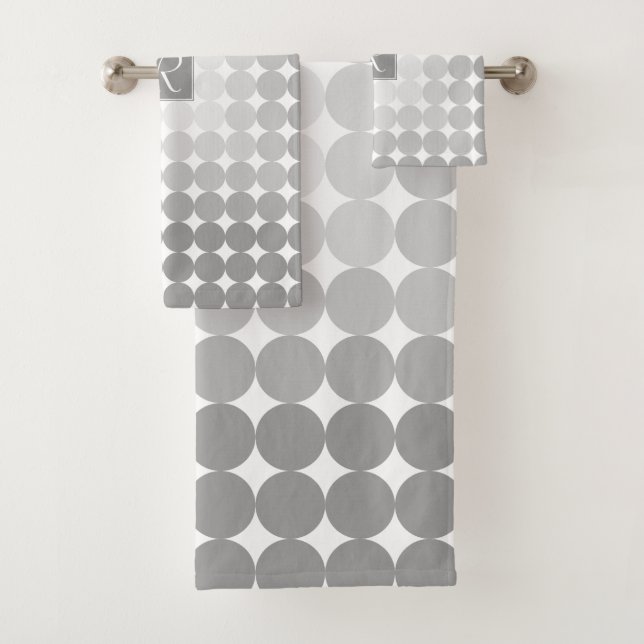 Modern Grey Circles Monogram Bath Towel Set (Insitu)