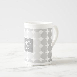 Modern Grey Circles Monogram Bone China Mug