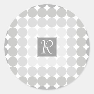 Modern Grey Circles Monogram Classic Round Sticker