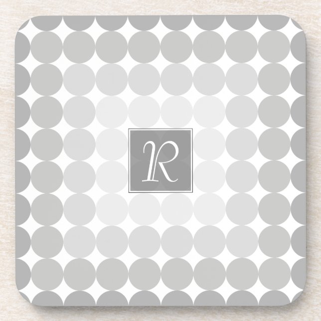 Modern Grey Circles Monogram Coaster (Front)