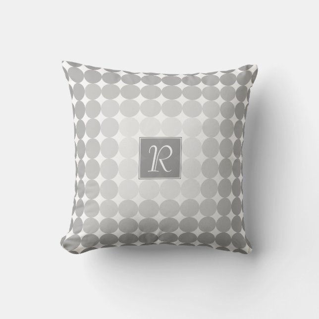 Modern Grey Circles Monogram Cushion (Front)