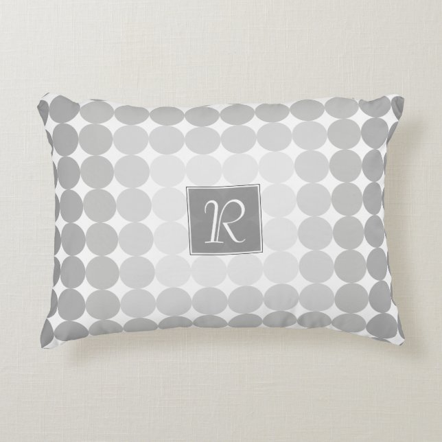 Modern Grey Circles Monogram Decorative Cushion (Front)