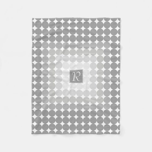 Modern Grey Circles Monogram Fleece Blanket (Front)