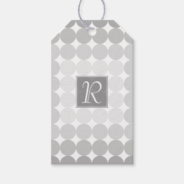 Modern Grey Circles Monogram Gift Tags (Front)