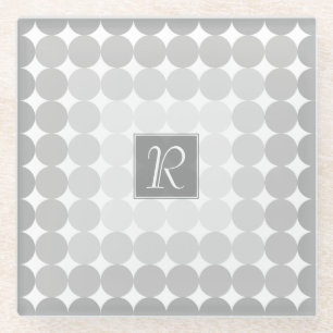 Modern Grey Circles Monogram Glass Coaster