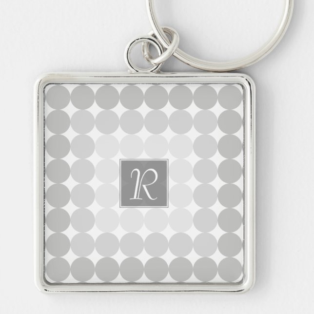 Modern Grey Circles Monogram Key Ring (Front)