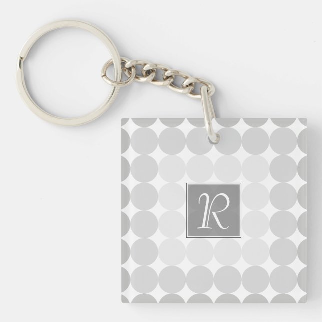 Modern Grey Circles Monogram Key Ring (Front)