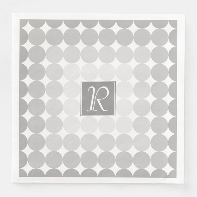 Modern Grey Circles Monogram Napkin (Front)