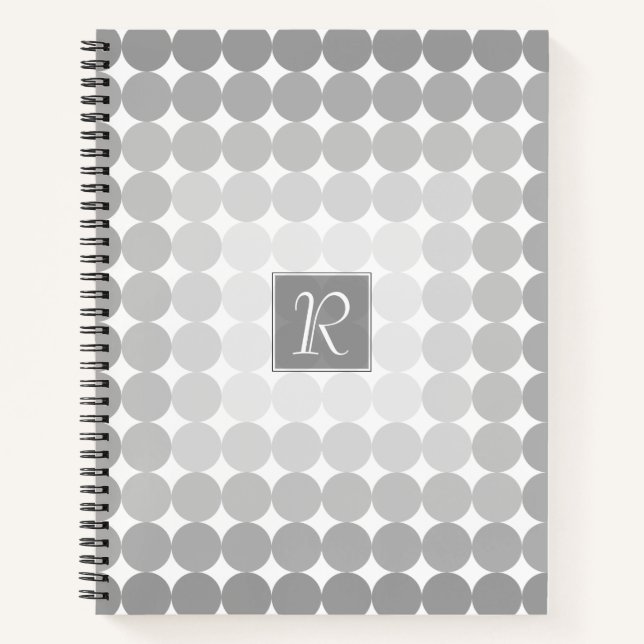 Modern Grey Circles Monogram Notebook (Front)