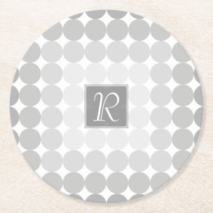 Modern Grey Circles Monogram Round Paper Coaster