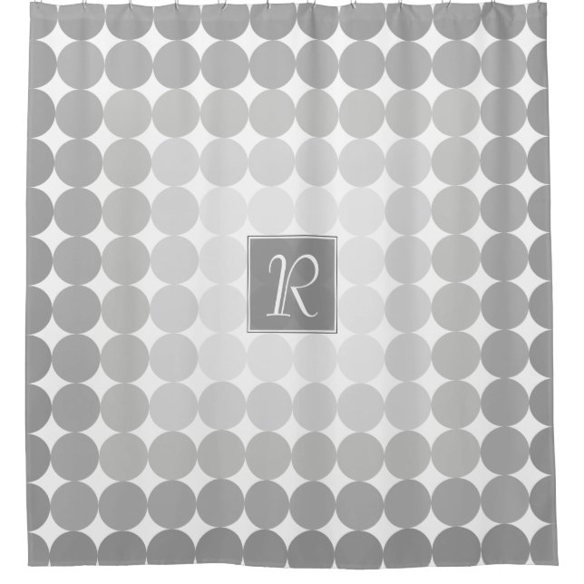 Modern Grey Circles Monogram Shower Curtain (Front)