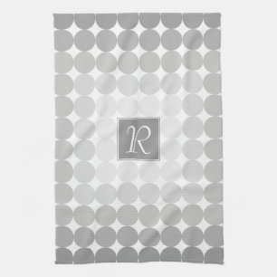 Modern Grey Circles Monogram Tea Towel
